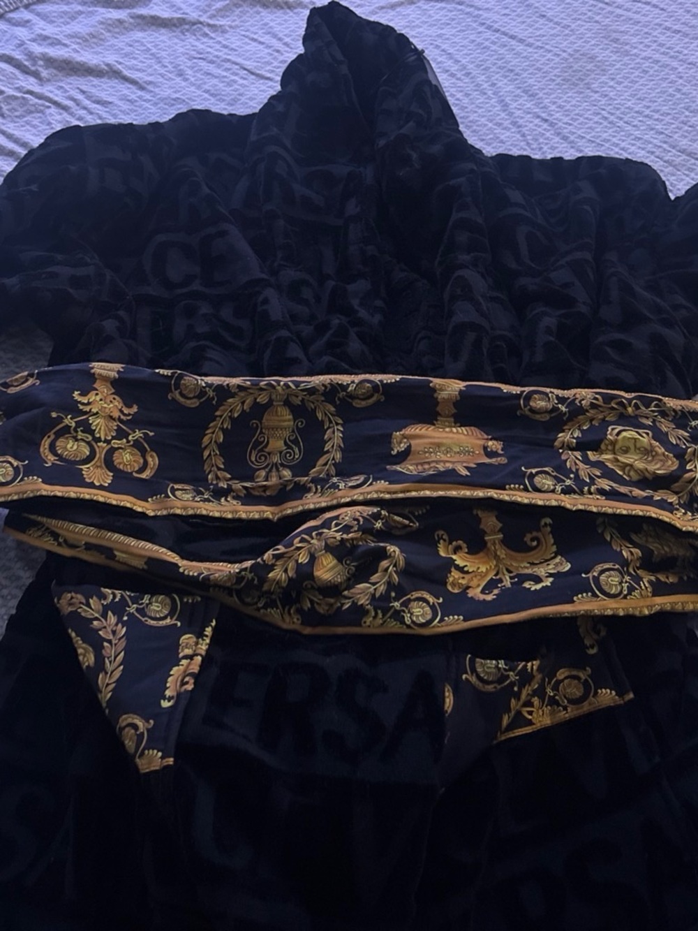 Versace Black Robe with Gold Baroque Trim versace